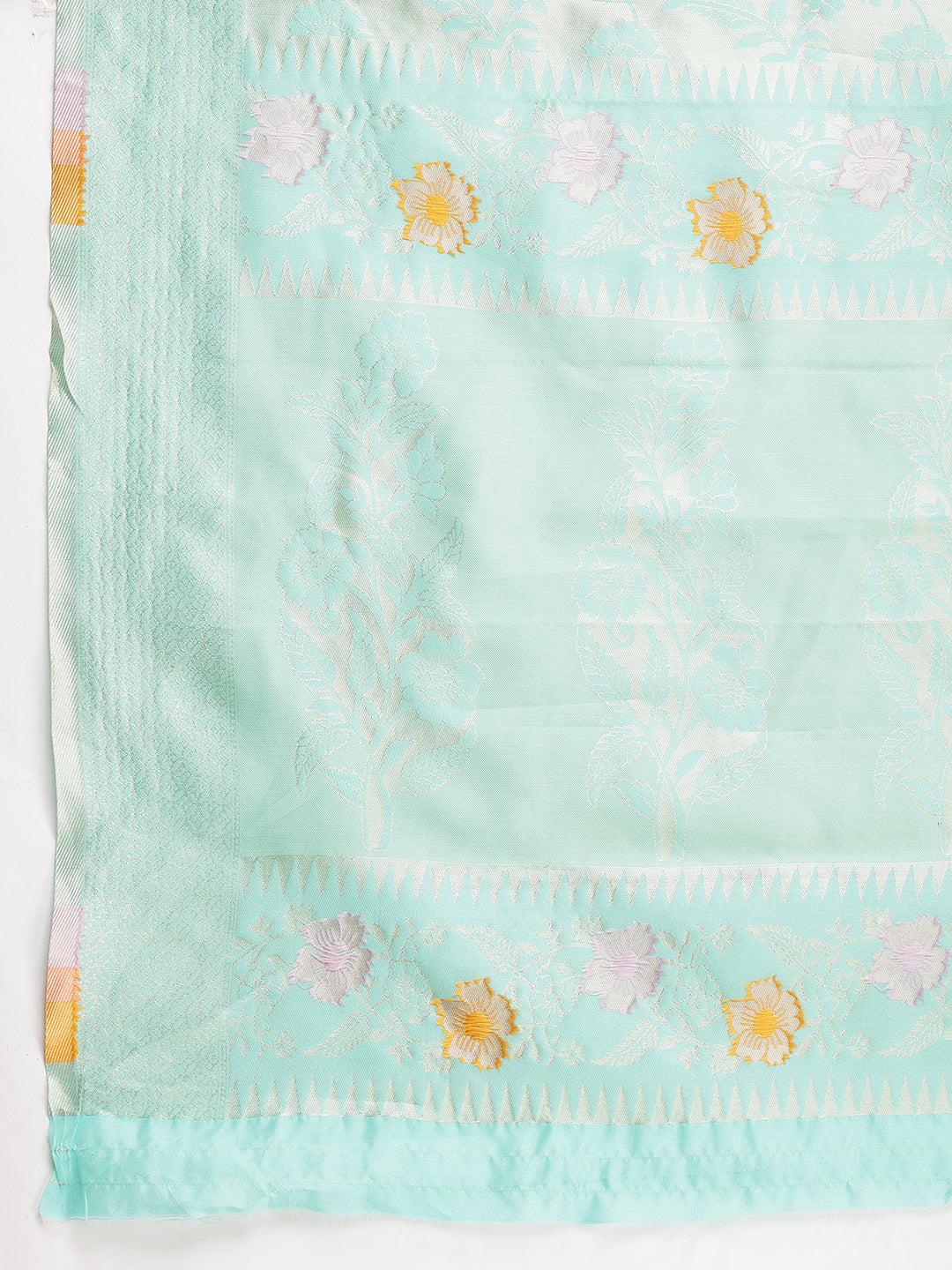 Janasya Sea Green Silk Blend Floral Jacquard Saree - Distacart