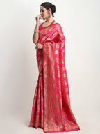 Janasya Pink Silk Blend Floral Jacquard Saree - Distacart