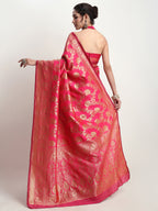 Janasya Pink Silk Blend Floral Jacquard Saree - Distacart