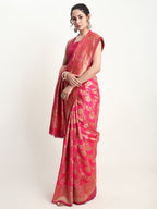 Janasya Pink Silk Blend Floral Jacquard Saree - Distacart