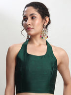 Janasya Dark Green Silk Blend Floral Jacquard Saree - Distacart