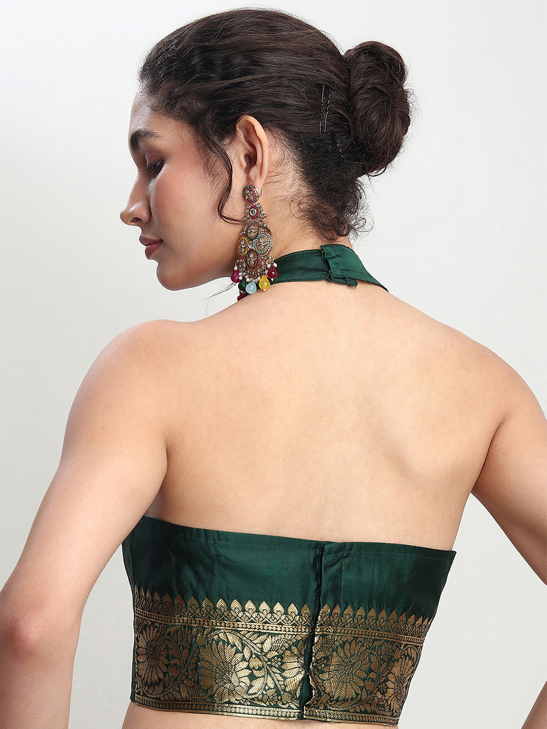 Janasya Dark Green Silk Blend Floral Jacquard Saree - Distacart