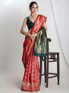Janasya Red Silk Blend Ethnic Motifs Jacquard Saree - Distacart