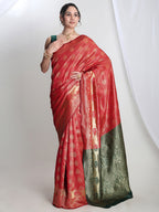 Janasya Red Silk Blend Ethnic Motifs Jacquard Saree - Distacart