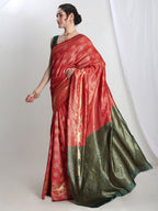 Janasya Red Silk Blend Ethnic Motifs Jacquard Saree - Distacart
