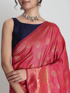 Janasya Pink Silk Blend Ethnic Motifs Jacquard Saree - Distacart