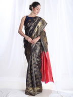 Janasya Navy Blue Silk Blend Ethnic Motifs Jacquard Saree - Distacart