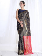 Janasya Navy Blue Silk Blend Ethnic Motifs Jacquard Saree - Distacart