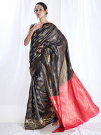 Janasya Navy Blue Silk Blend Ethnic Motifs Jacquard Saree - Distacart