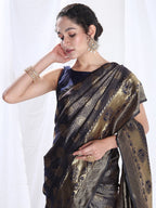 Janasya Navy Blue Silk Blend Ethnic Motifs Jacquard Saree - Distacart