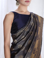 Janasya Navy Blue Silk Blend Ethnic Motifs Jacquard Saree - Distacart