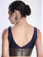Janasya Navy Blue Silk Blend Ethnic Motifs Jacquard Saree - Distacart