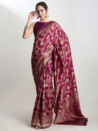 Janasya Purple Silk Blend Floral Jacquard Saree - Distacart