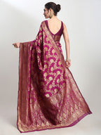 Janasya Purple Silk Blend Floral Jacquard Saree - Distacart