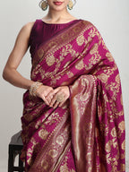 Janasya Purple Silk Blend Floral Jacquard Saree - Distacart