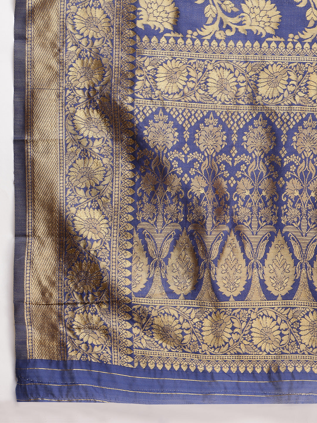Janasya Navy Blue Silk Blend Floral Jacquard Saree - Distacart
