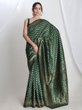 Janasya Dark Green Silk Blend Floral Jacquard Saree - Distacart