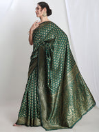 Janasya Dark Green Silk Blend Floral Jacquard Saree - Distacart
