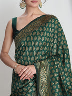 Janasya Dark Green Silk Blend Floral Jacquard Saree - Distacart