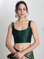 Janasya Dark Green Silk Blend Floral Jacquard Saree - Distacart