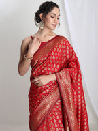 Janasya Red Silk Blend Floral Jacquard Saree - Distacart