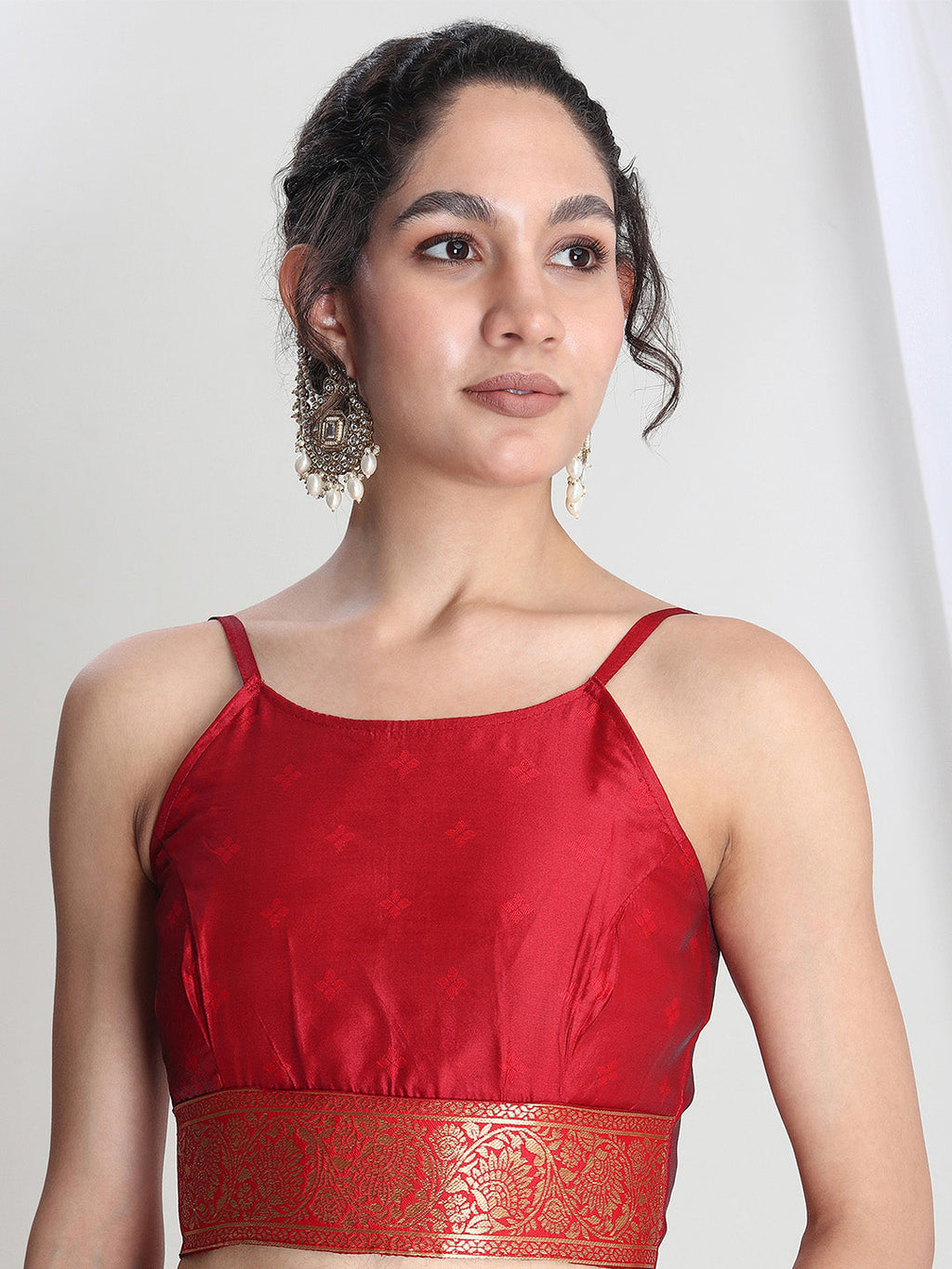 Janasya Red Silk Blend Floral Jacquard Saree - Distacart