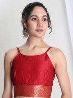 Janasya Red Silk Blend Floral Jacquard Saree - Distacart