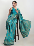 Janasya Turquoise Silk Blend Ethnic Motifs Jacquard Saree - Distacart