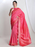 Janasya Pink Silk Blend Floral Jacquard Saree - Distacart