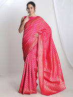 Janasya Pink Silk Blend Floral Jacquard Saree - Distacart