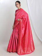 Janasya Pink Silk Blend Floral Jacquard Saree - Distacart