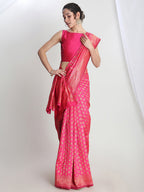 Janasya Pink Silk Blend Floral Jacquard Saree - Distacart