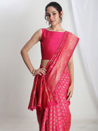 Janasya Pink Silk Blend Floral Jacquard Saree - Distacart