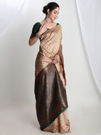 Janasya Beige Silk Blend Ethnic Motifs Jacquard Saree - Distacart