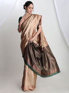 Janasya Beige Silk Blend Ethnic Motifs Jacquard Saree - Distacart
