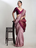 Janasya Dusty Pink Silk Blend Ethnic Motifs Jacquard Saree - Distacart