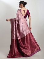 Janasya Dusty Pink Silk Blend Ethnic Motifs Jacquard Saree - Distacart