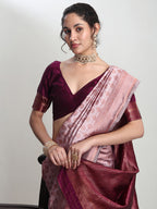 Janasya Dusty Pink Silk Blend Ethnic Motifs Jacquard Saree - Distacart