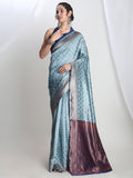 Janasya Light Blue Silk Blend Ethnic Motifs Jacquard Saree - Distacart