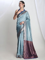 Janasya Light Blue Silk Blend Ethnic Motifs Jacquard Saree - Distacart