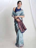 Janasya Light Blue Silk Blend Ethnic Motifs Jacquard Saree - Distacart