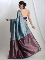 Janasya Light Blue Silk Blend Ethnic Motifs Jacquard Saree - Distacart