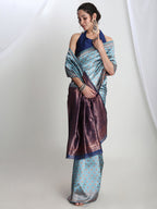 Janasya Light Blue Silk Blend Ethnic Motifs Jacquard Saree - Distacart