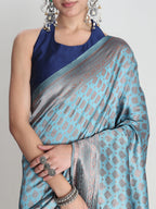 Janasya Light Blue Silk Blend Ethnic Motifs Jacquard Saree - Distacart