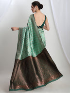 Janasya Light Green Silk Blend Ethnic Motifs Jacquard Saree - Distacart