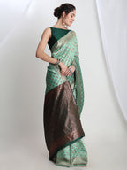 Janasya Light Green Silk Blend Ethnic Motifs Jacquard Saree - Distacart