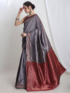 Janasya Grey Silk Blend Ethnic Motifs Jacquard Saree - Distacart