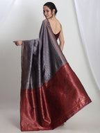 Janasya Grey Silk Blend Ethnic Motifs Jacquard Saree - Distacart