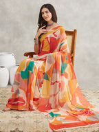 Janasya Multicolor Georgette Abstract Printed Saree - Distacart