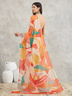 Janasya Multicolor Georgette Abstract Printed Saree - Distacart